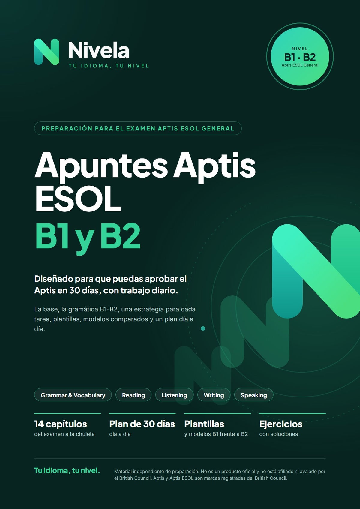 Portada de Apuntes Aptis ESOL B1 y B2
