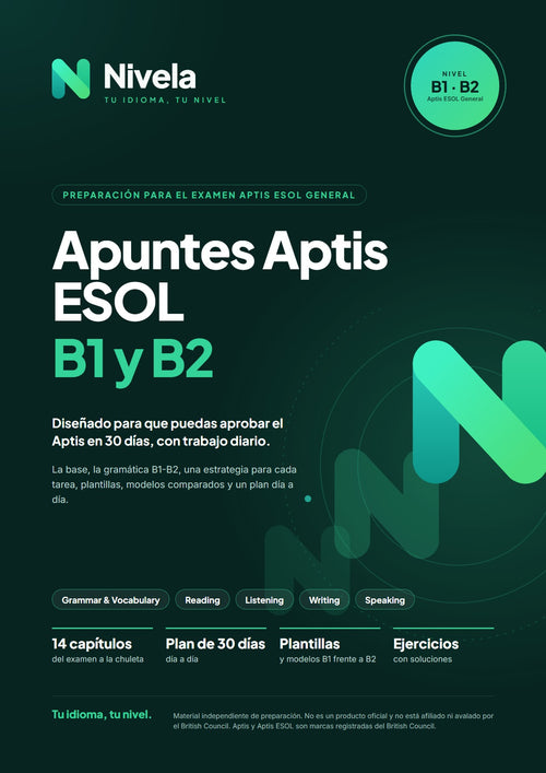 Portada de Apuntes Aptis ESOL B1 y B2